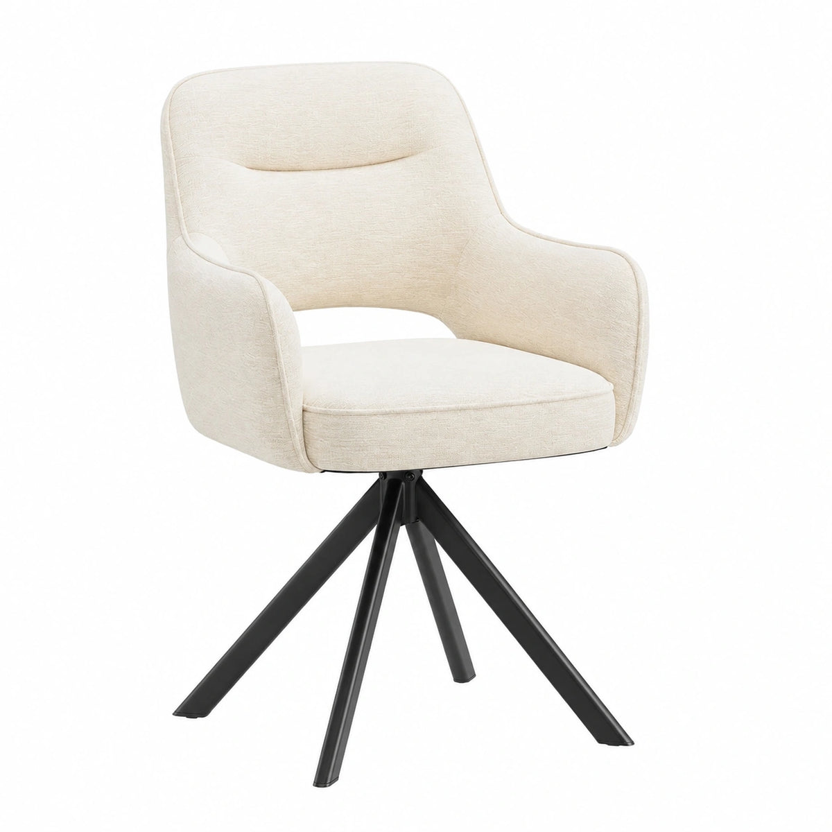 Chaise, pivotant, rembourré, en métal et velours, coloris beige, pour la salle à manger ou la cuisine