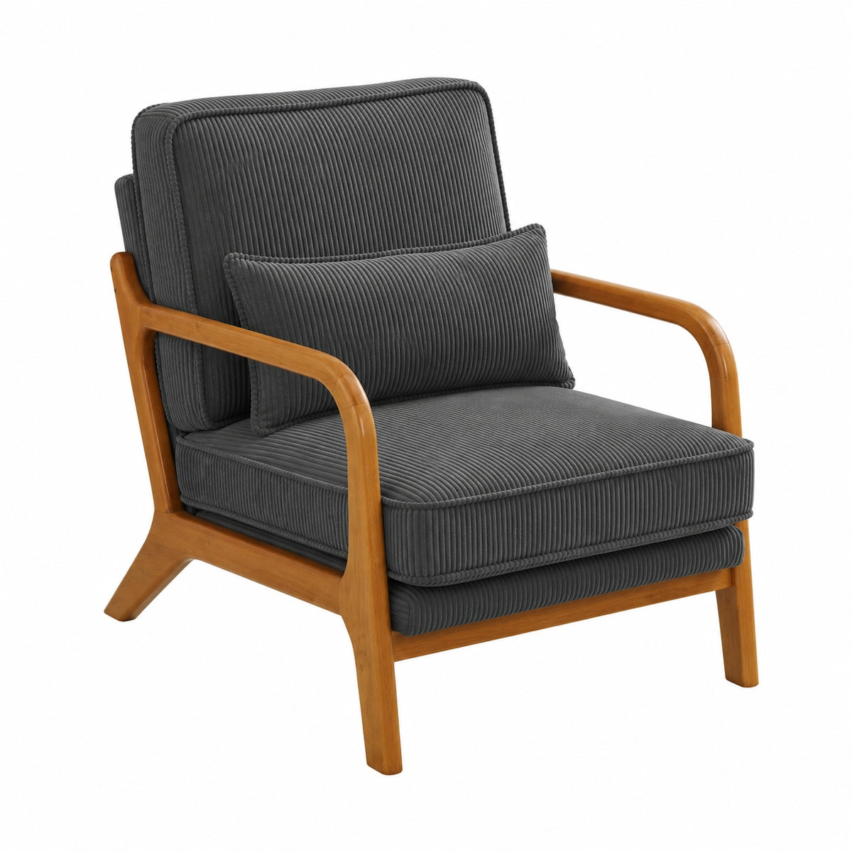 Fauteuil, en velours côtelé, coloris gris, 65 x 80 x 78 cm, pour le salon ou la chambre