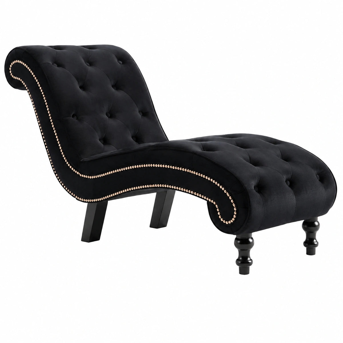 Chaise longue, en velours, coloris noir, pour la terrasse ou le jardin