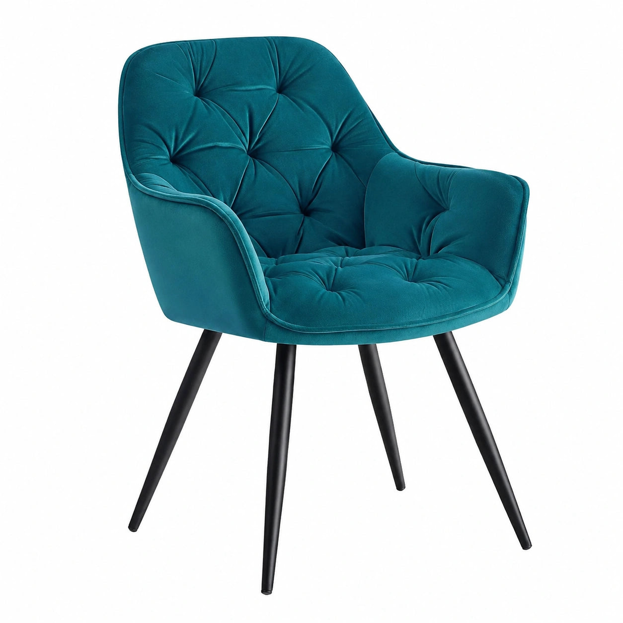 Chaise, en métal et velours, rembourré, coloris bleu, pour la salle à manger ou la cuisine