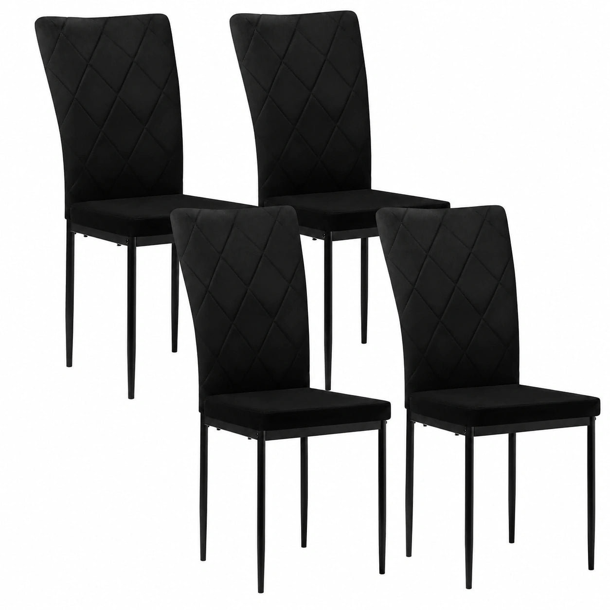 Chaise, rembourré, en métal et velours, coloris noir, pour la salle à manger ou la cuisine