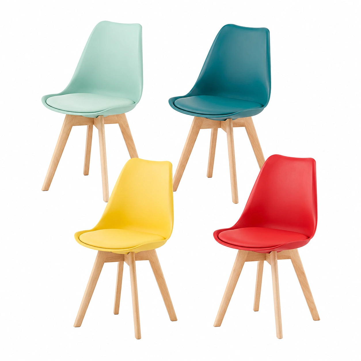 Chaise, en cuir, rembourré, coloris vert et rouge, pour la salle à manger ou la cuisine