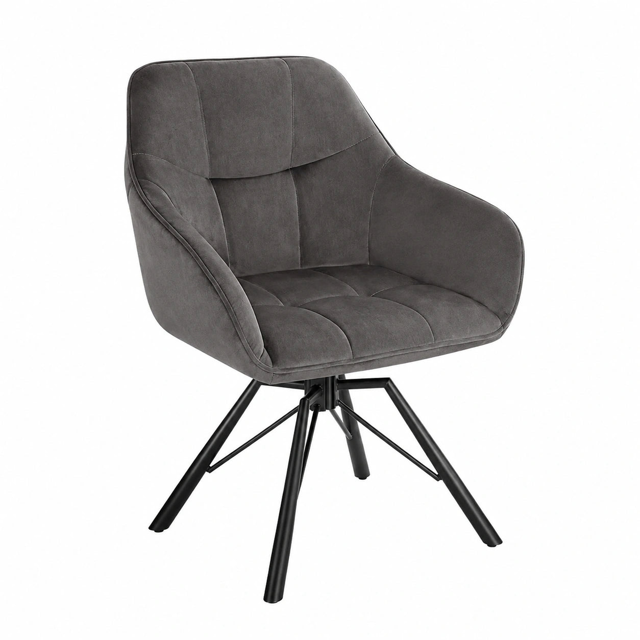 Chaise, en métal et velours, pivotant, rembourré, coloris gris, pour la salle à manger ou la cuisine