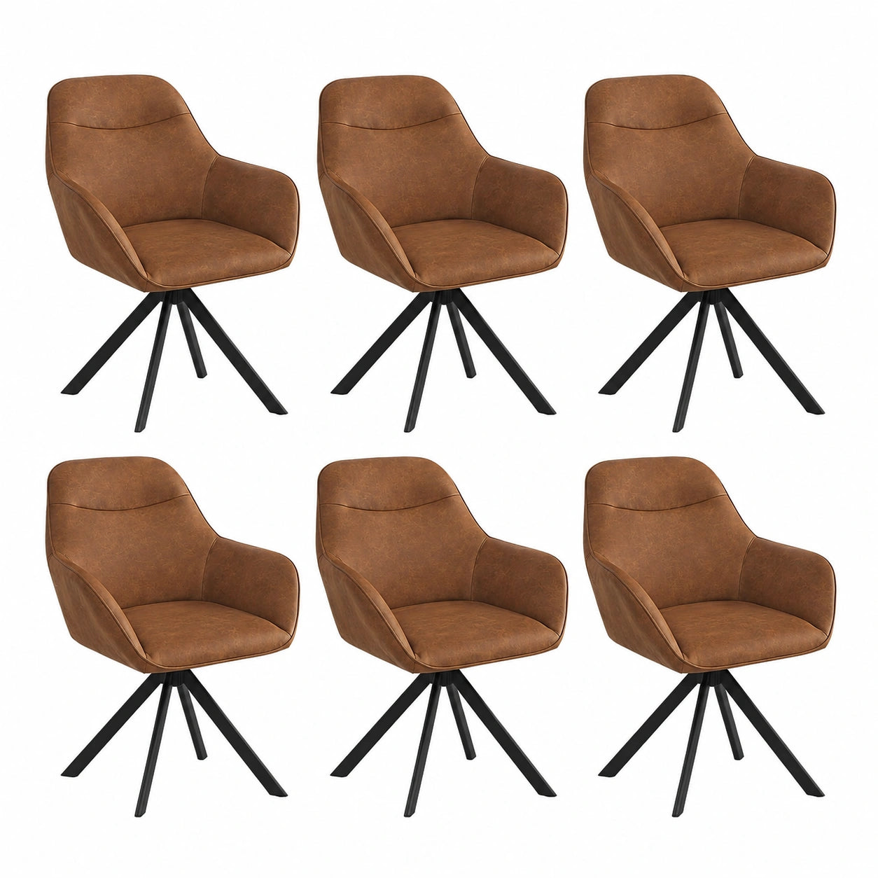 Fauteuil, pivotant, en métal et cuir, coloris marron, pour le salon ou la chambre