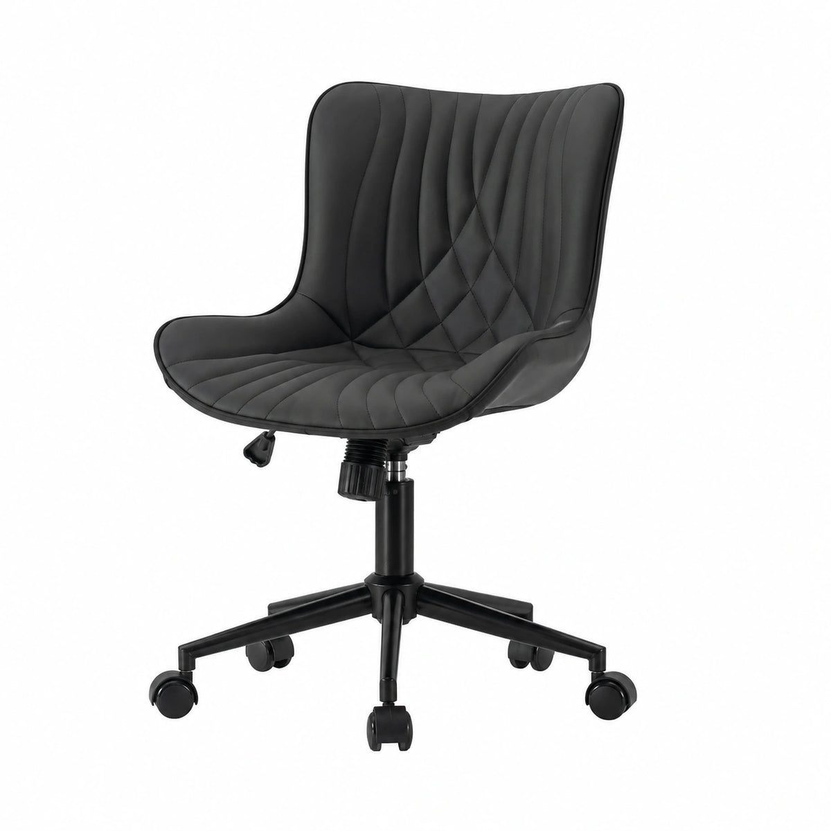Bureau, pivotant, réglable, sur roulettes, en cuir, coloris noir, pour l’espace de travail