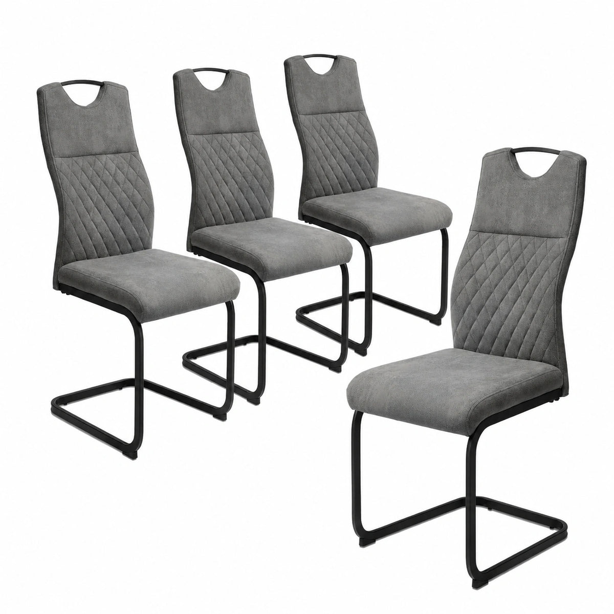 Chaise, 4 pièces, rembourré, coloris noir et gris, pour la salle à manger ou la cuisine